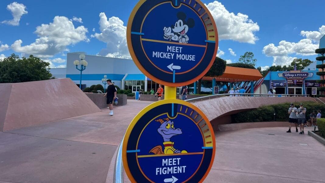 Meet Mickey & Figment Signs Installed, Disney100 Decorations Added to Mickey Meet and Greet at EPCOT