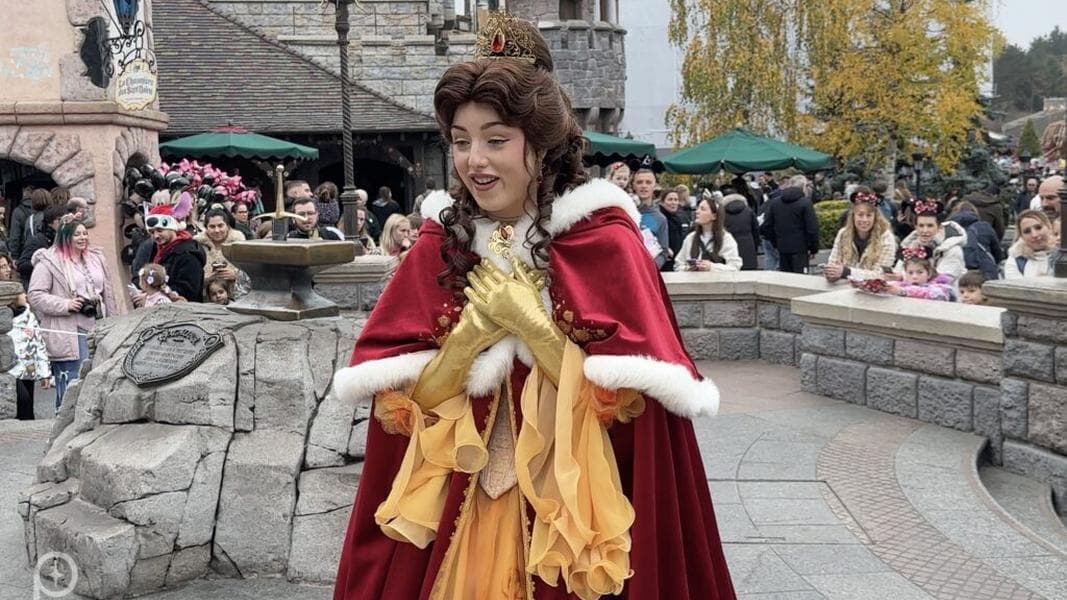 New selfie spot with Belle in Fantasyland during the 2025 Christmas season