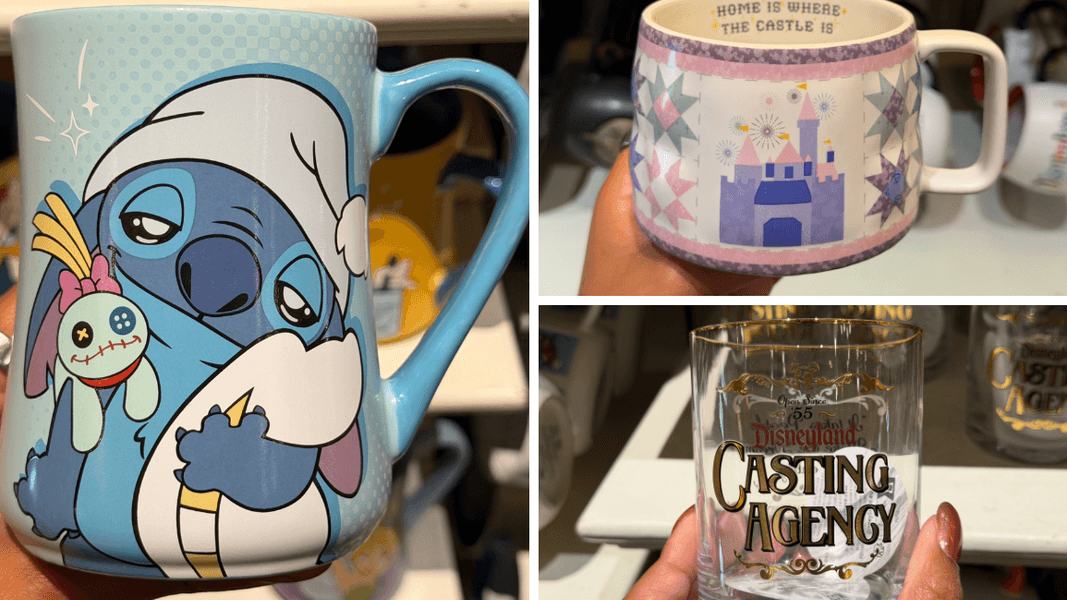 Casting Agency Glass Tumbler, Castle Quilt Mug, & Tired Character Mugs at Disneyland