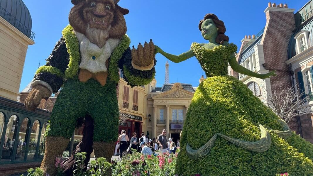 Beauty and the Beast, Kermit and Miss Piggy, & More Topiaries Installed for 2024 EPCOT International Flower & Garden Festival