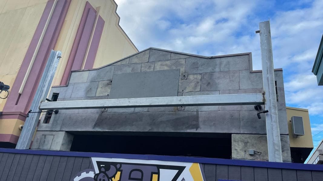 Steel Frame Erected at Entrance of Former Shrek 4-D Building at Universal Studios Florida