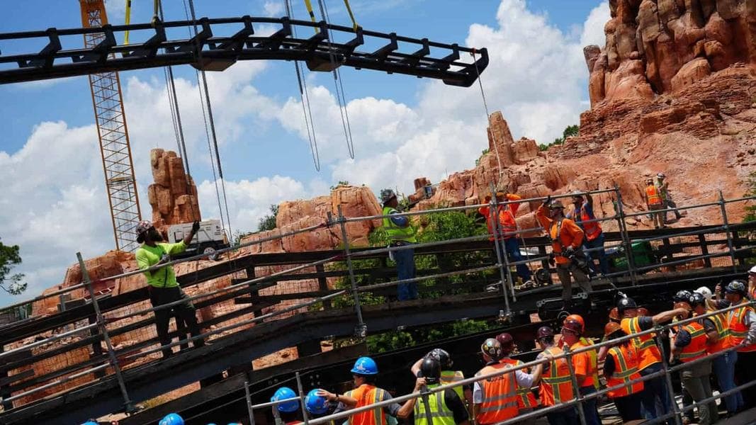 Final Track Piece Installed at Refurbished Big Thunder Mountain Railroad in Golden Spike Ceremony
