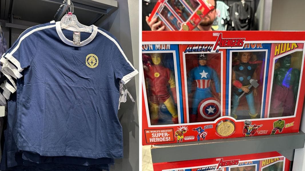 Guardians of the Galaxy: Cosmic Rewind T-Shirt and Retro Avengers Action Figures at EPCOT