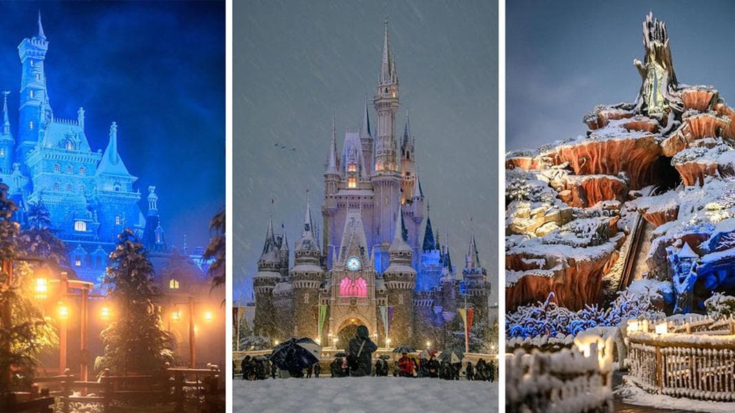 Photographer captures photos of Tokyo Disneyland in the snow