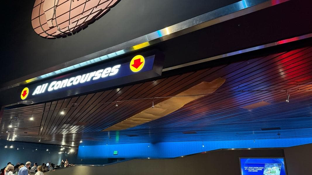 UPDATE: Broken Soarin’ Around the World Queue Ceiling Covered With Scrim