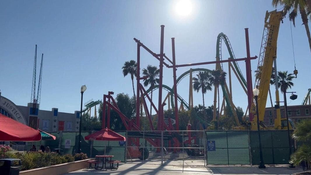 Wonder Woman Flight of Courage coaster construction update at Six Flags Magic Mountain