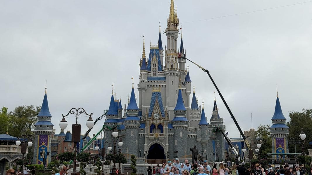 Cinderella Castle Towers Getting Brighter Blue Paint