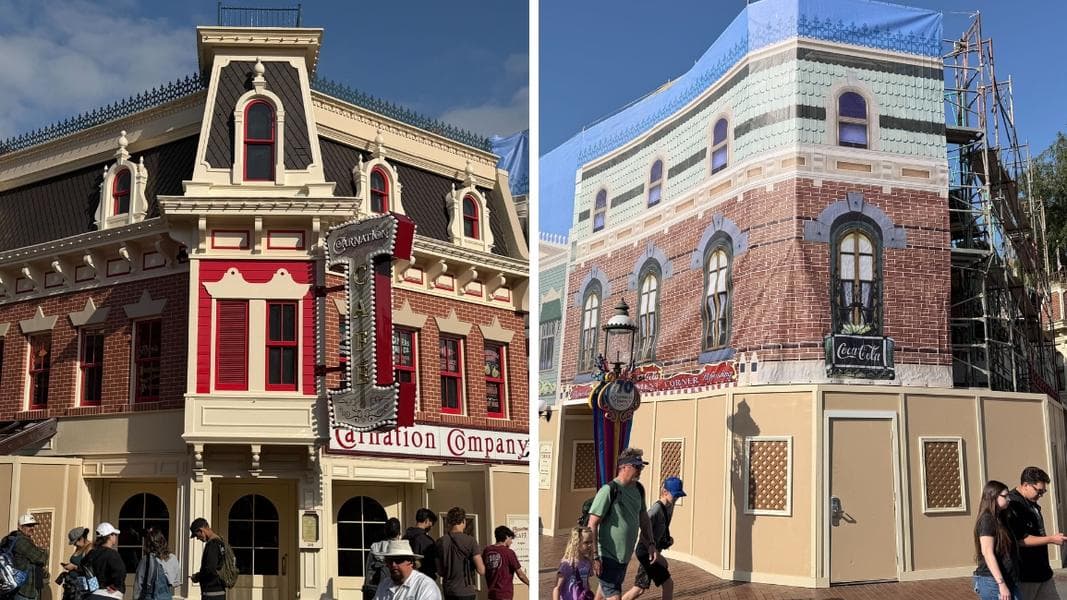 Main Street, U.S.A. Refurbishment Progressing as Scrim & Scaffolding Move from Carnation Cafe to Refreshment Corner at Disneyland