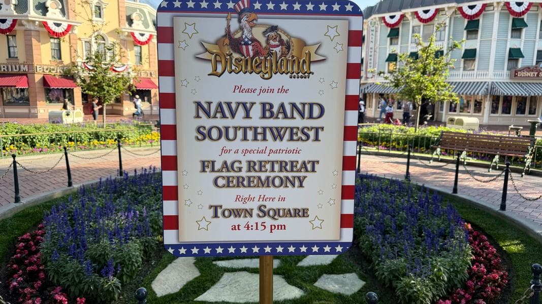 Military Flyover and Navy Band Southwest Performing at Disneyland’s Flag Retreat Ceremony