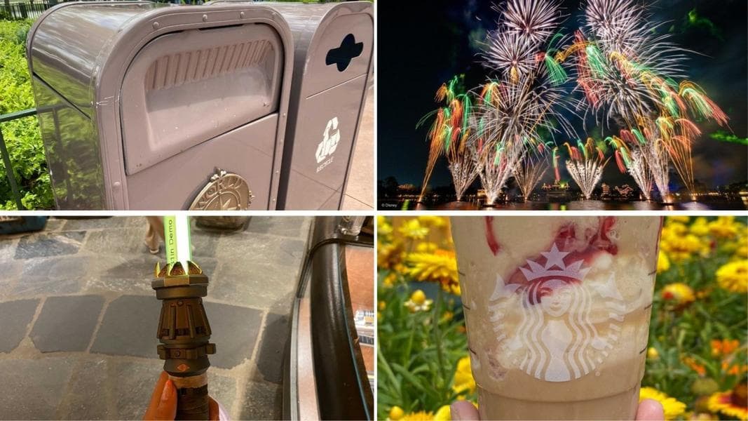 WDWNT Daily Recap (5/11/21): EPCOT Fireworks May Return, Rey Lightsaber, Trash Cans No Longer Propped Open, Starbucks Strawberry Funnel Cake Frappuccino Debuts, and More