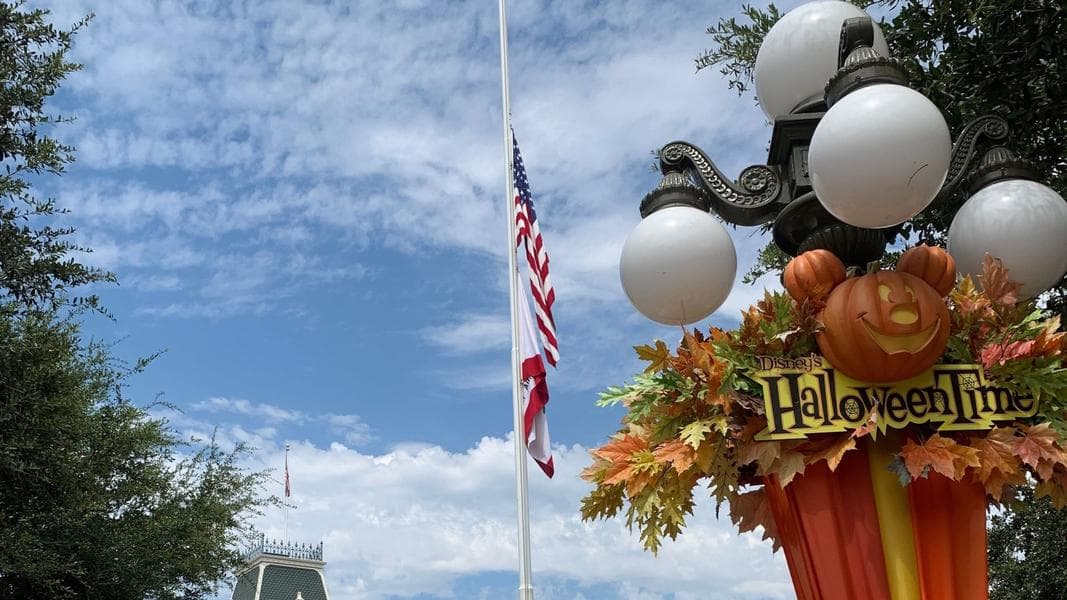 Flags Lowered to Half-Staff in Memory of Queen Elizabeth II at Disneyland