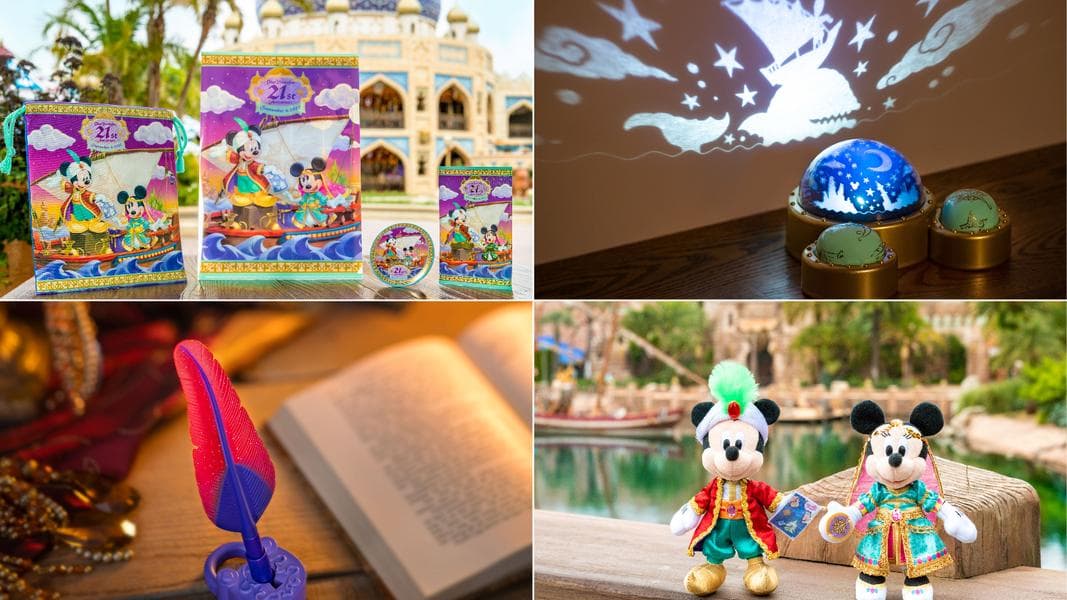 Chandu, Mickey, and Minnie in Arabian Coast Feature on Tokyo DisneySea 21st Anniversary Merchandise Arriving September 4