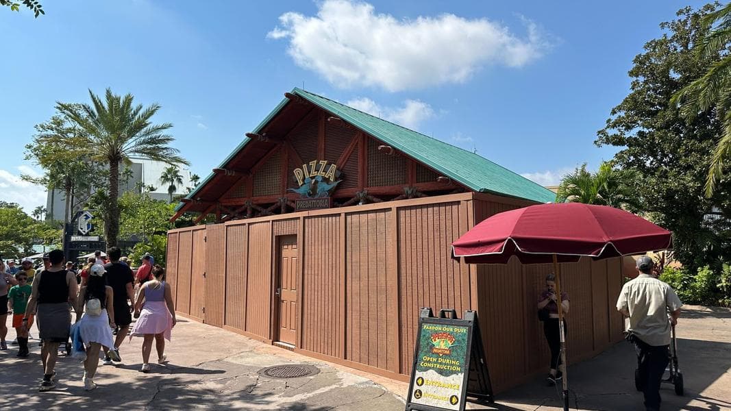 Construction Walls Up at Pizza Predattoria in Universal Islands of Adventure