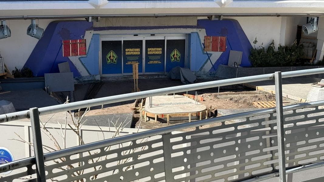Concrete and Pavement Construction Continues Outside Buzz Lightyear’s Space Ranger Spin in Magic Kingdom