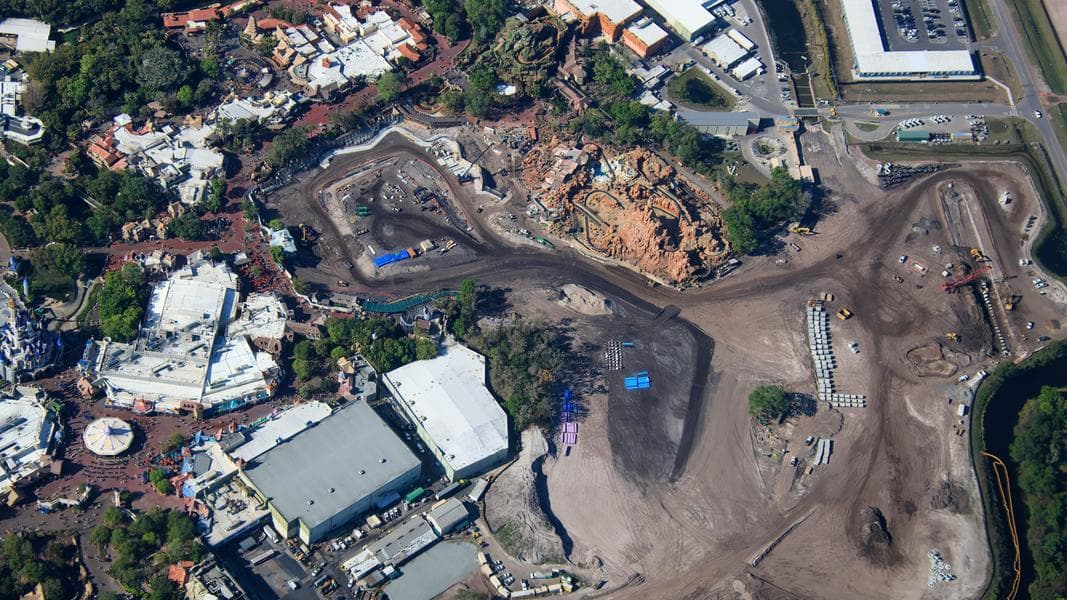 Aerial Photos Show Comprehensive Overview on Villains Land and Piston Peak Development at Magic Kingdom