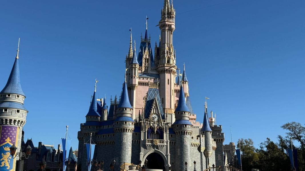Scaffolding Arrives at Cinderella Castle Moat as Painting Continues