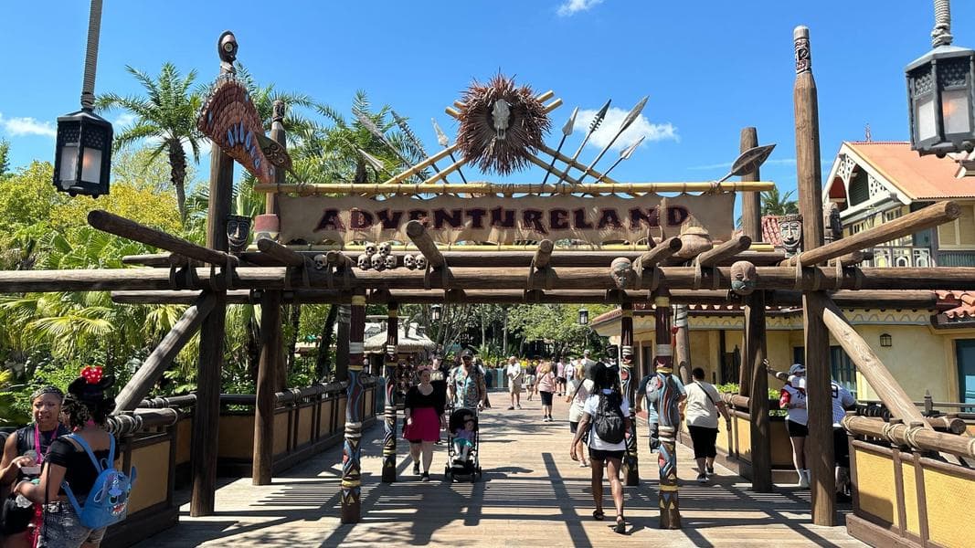 Missing Skulls & Props Return to Adventureland Sign in Magic Kingdom