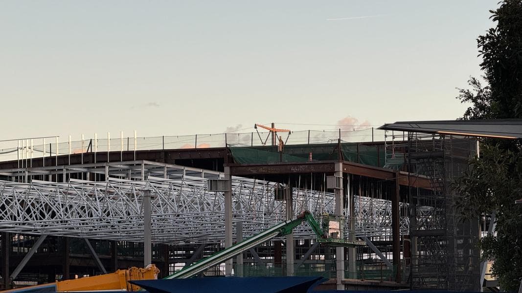 Avengers Campus Construction Canopy Progress at Disneyland, Additional Restrooms Visible