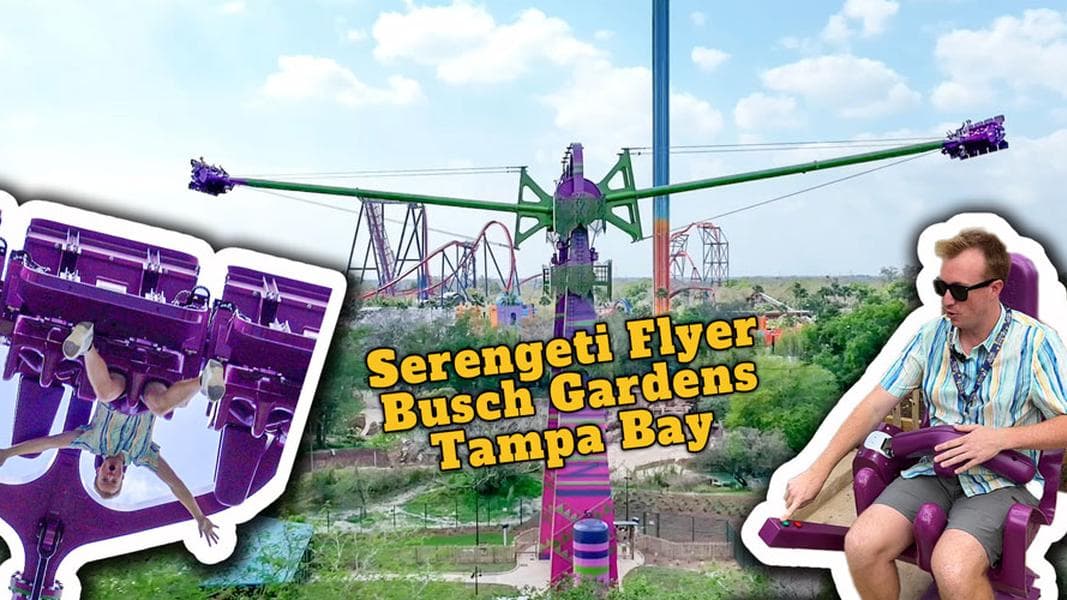 We rode Busch Garden’s 68 MPH Serengeti Flyer Swing Ride