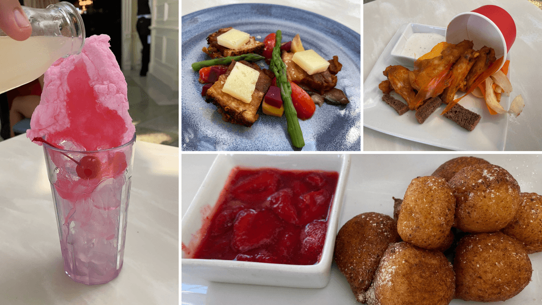 REVIEW: 50th Anniversary Cotton Candy Drink, Smoking Pork Belly, Five Alarm Wings, and Main Street Firehouse Doughnuts at Tony’s Town Square Restaurant in Magic Kingdom