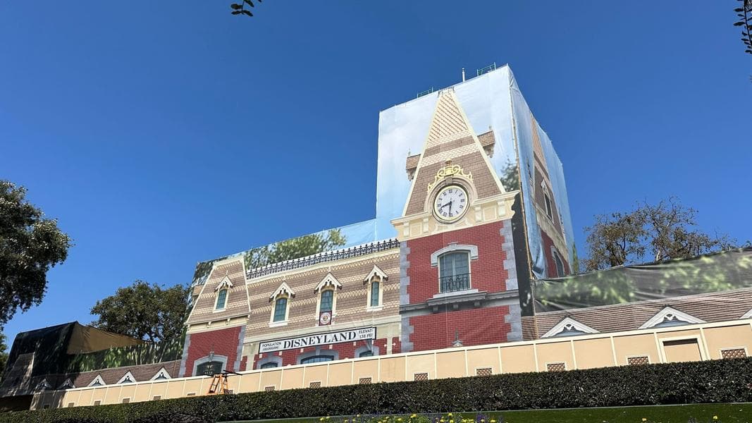 Disneyland Railroad Main Street Station Behind Scrim During Closure