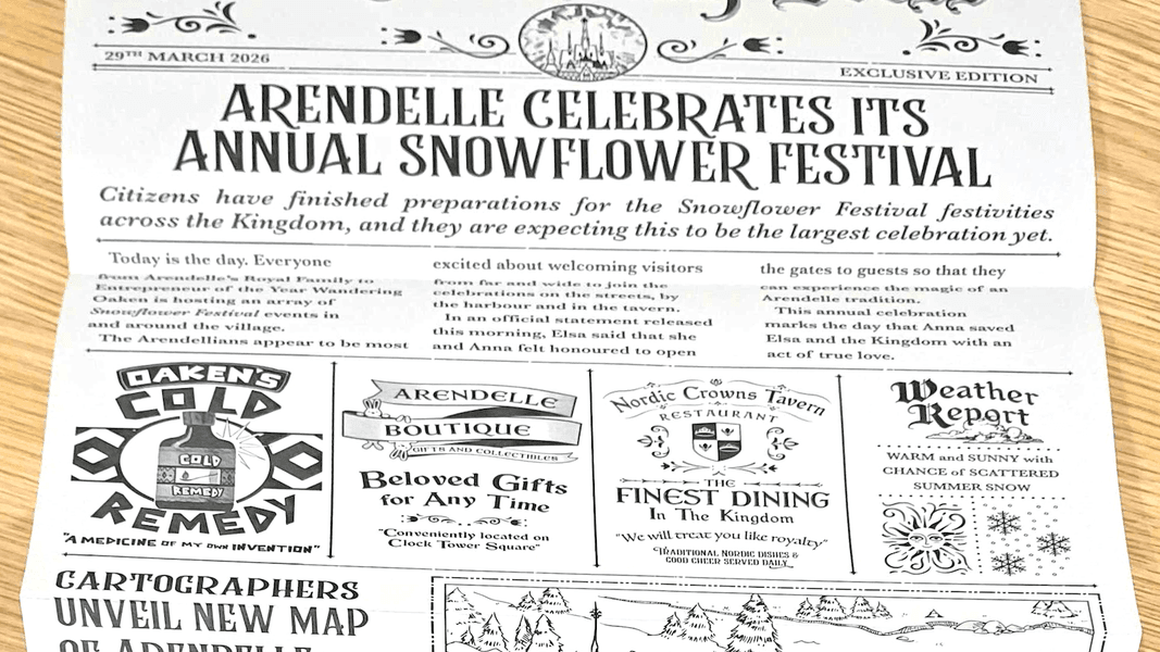 Commemorative ‘Arendelle Daily Press’ Newspaper Gifted to Opening Day Guests of World of Frozen