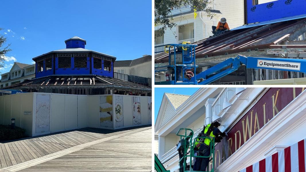 PHOTOS: Wiring and More Roofing in Progress for The Cake Bake Shop, BoardWalk Deli Sign Framing Adjusted at Disney’s BoardWalk