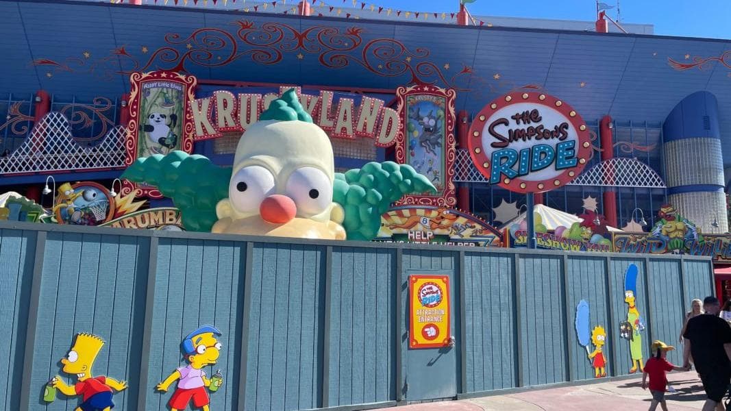 Construction Walls Go Up Around The Simpsons Ride at Universal Studios Florida, Vehicle With Characters Removed
