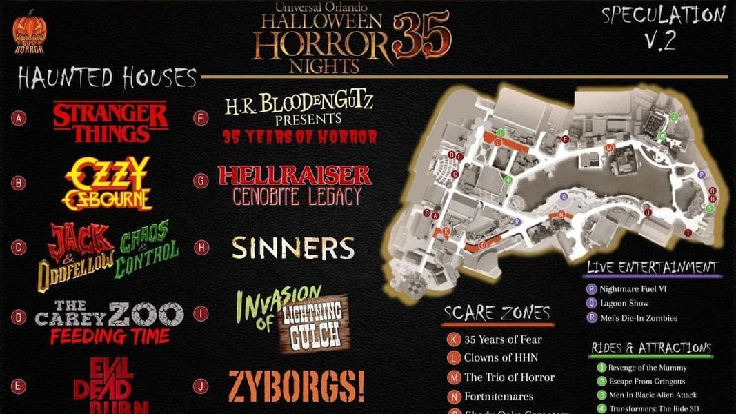 Speculation Maps for Halloween Horror Nights 35 in Orlando & Hollywood Feature ‘Stranger Things’ and Ozzy Osbourne Houses
