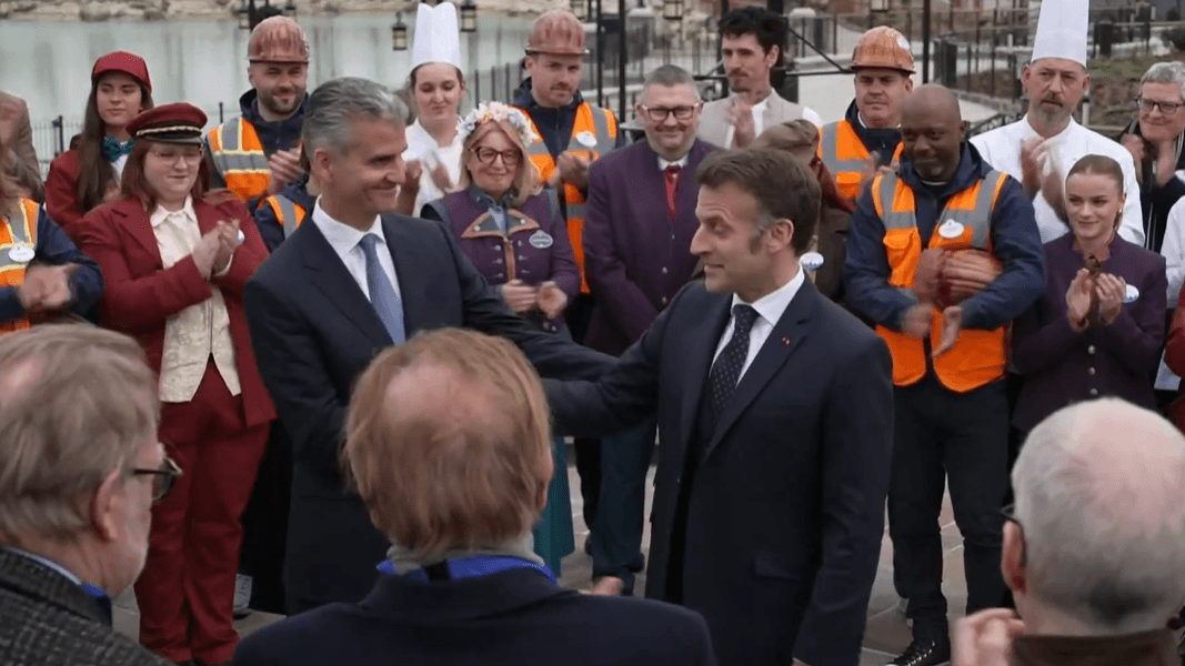 French President Emmanuel Macron & Disney CEO Josh D’Amaro Visit World of Frozen Ahead of Grand Opening