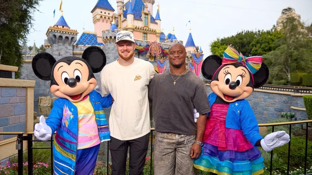 Kenneth Walker III & Sam Darnold Celebrate Super Bowl LX Win at Disneyland
