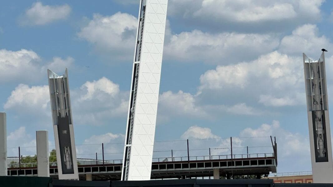 PHOTOS: Spaceship Earth Pattern Spotted on CommuniCore Hall Spires at EPCOT as Construction Continues