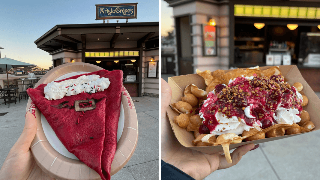 REVIEW: Santa’s Crepe and Cherries Jubilee Bubble Waffle at AristoCrepes in Disney Springs