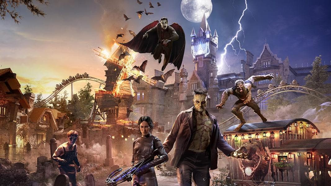 Dark Universe at Epic Universe artwork, scale model, and construction photos