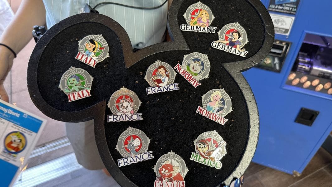 EPCOT World Showcase Character Pins Featuring Luca, Turning Red, Marie, and More