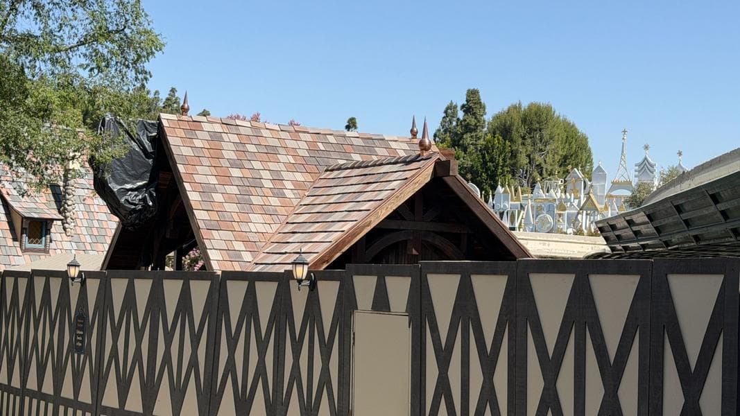 Covered Sign and Bronze Spires Added to Mystery Structure Near Disneyland’s Edelweiss Snacks