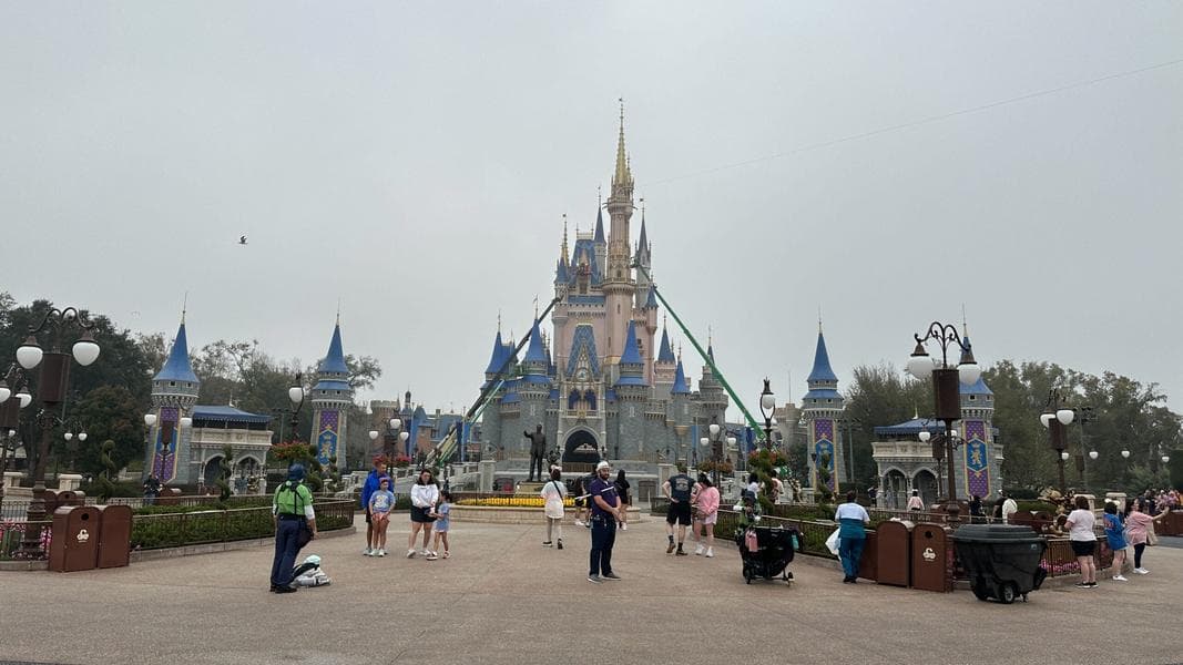 Lifts Up in Front of Guests at Cinderella Castle for Repainting Project at Magic Kingdom