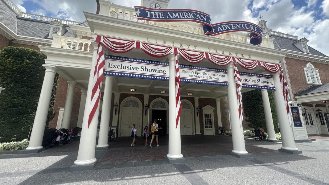 Wrapped Columns Uncovered at American Adventure at EPCOT, No Extra Patriotic Decor