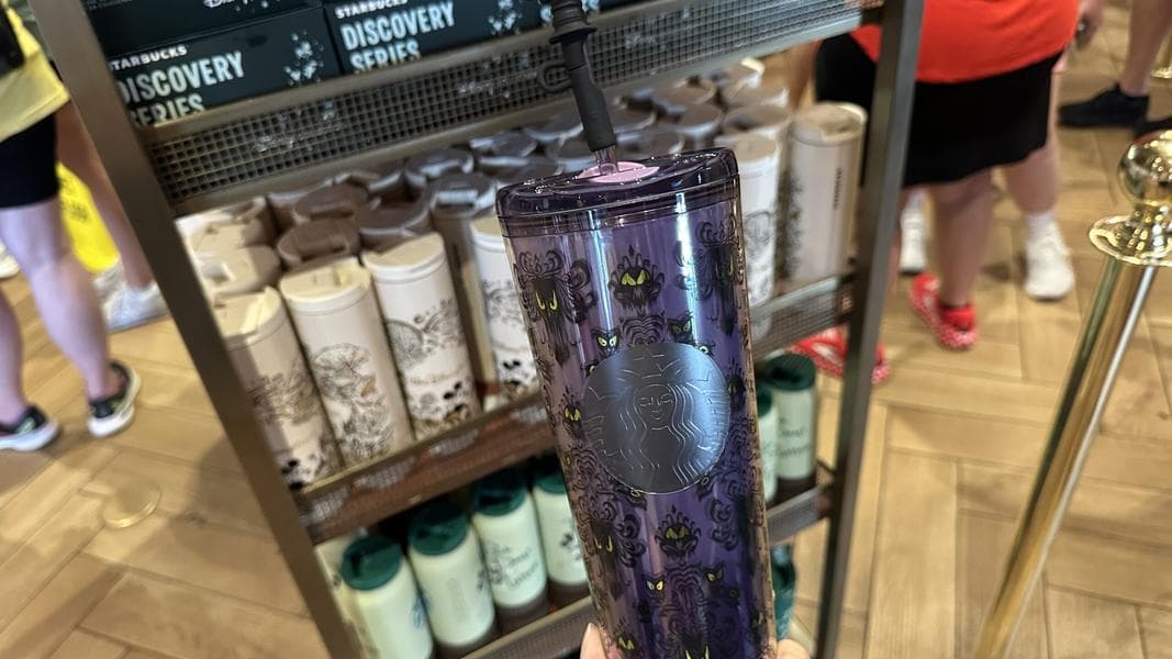 Haunted Mansion Starbucks Cup With Candelabra Straw Topper at Walt Disney World