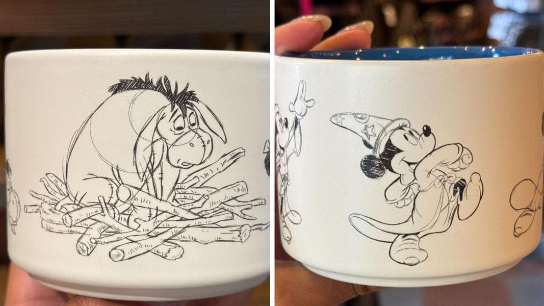 Sorcerer Mickey & Eeyore Sketch Mugs Available at Disneyland Resort