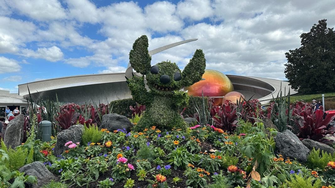 Stitch and More Topiaries Installed for 2026 EPCOT Flower and Garden Festival