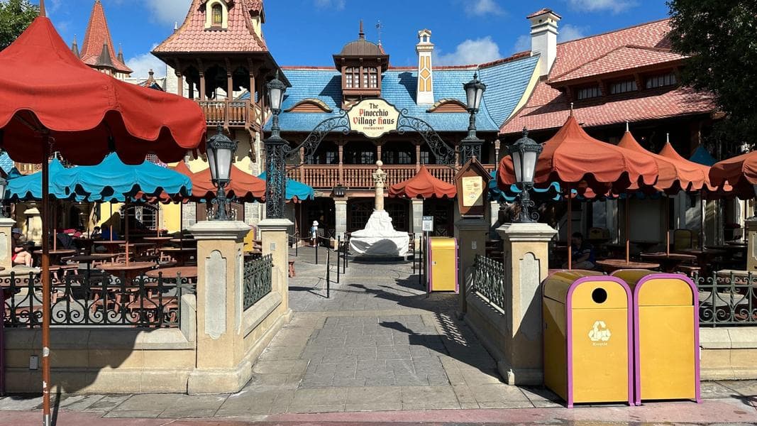 Water Feature Turned Off at Pinocchio Village Haus in Magic Kingdom