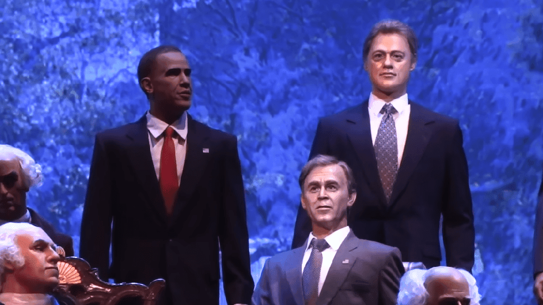 Comparing Hall of Presidents speeches from each sitting president: Clinton, Bush, Obama, Trump, and Biden